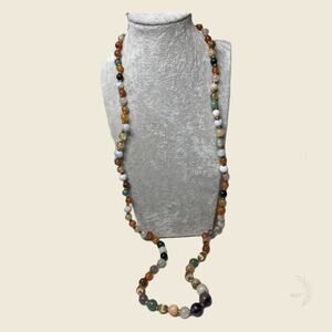 Vintage Mixed Gemstone Long Beaded Necklace Gold Tone